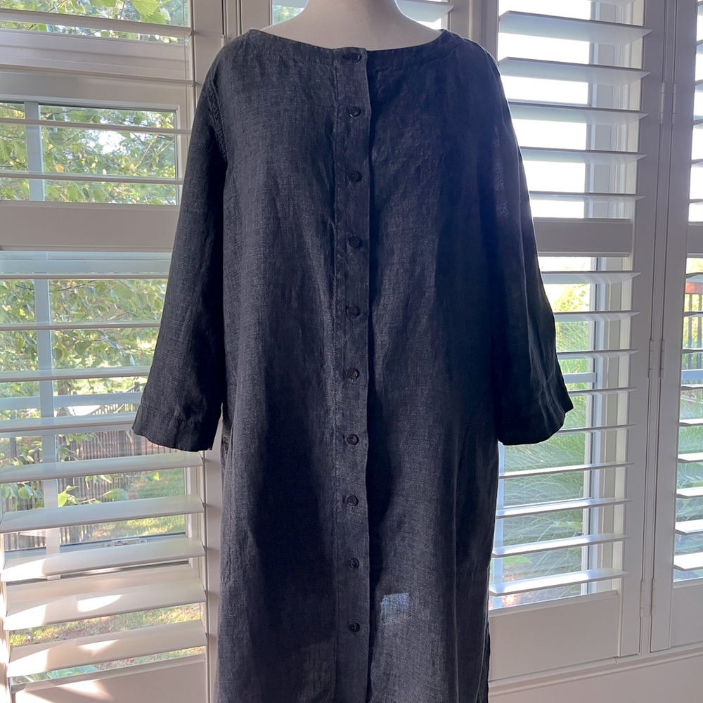 - Eileen Fisher Gray-Blue Button Down Dress